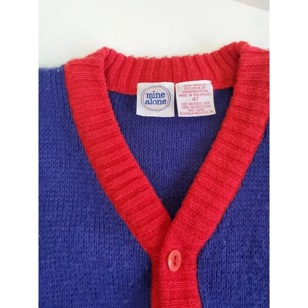 Vintage Boys Mine Alone Blue Red Sweater Cardigan Button Up 90s‎ 4t